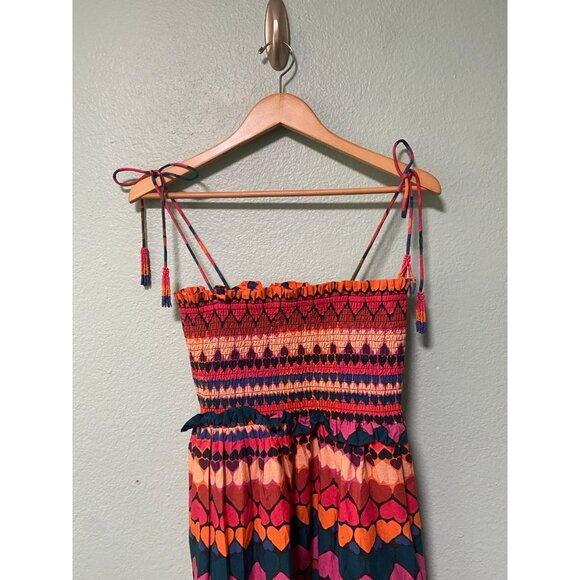 New NWT Farm Rio Anthropologie Beaded Heart Smocked Cover-Up Dress Size Small - Picture 5 of 10